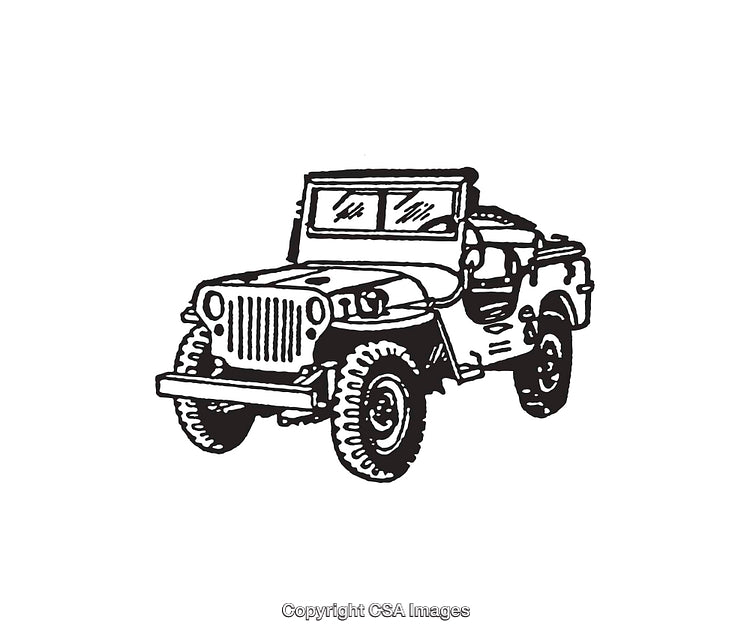 Vintage Line Art Illustration of a Classic Off-Road Vehicle