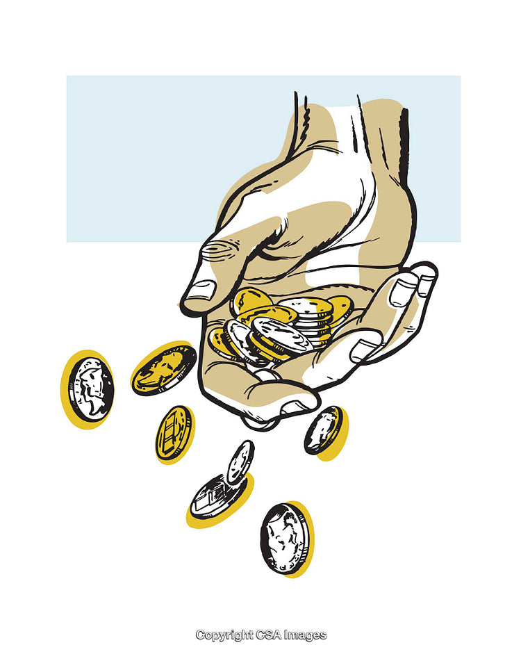 Detailed Illustration of a Hand Dropping Golden Coins