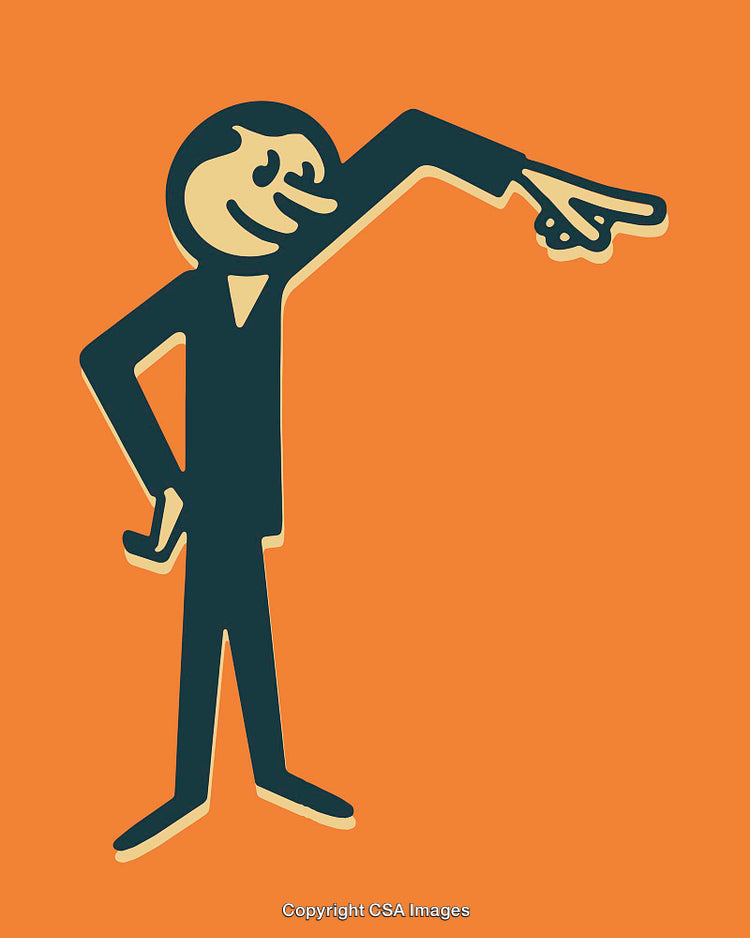 Retro Style Cartoon Figure Gesturing on Vibrant Orange Background