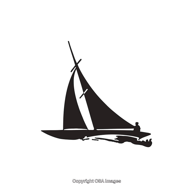 Minimalist Black and White Line Art of a Sailboat at Sea
