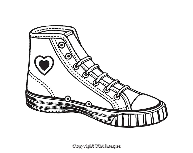 Black and White Line Drawing of a Stylish High-Top Sneaker