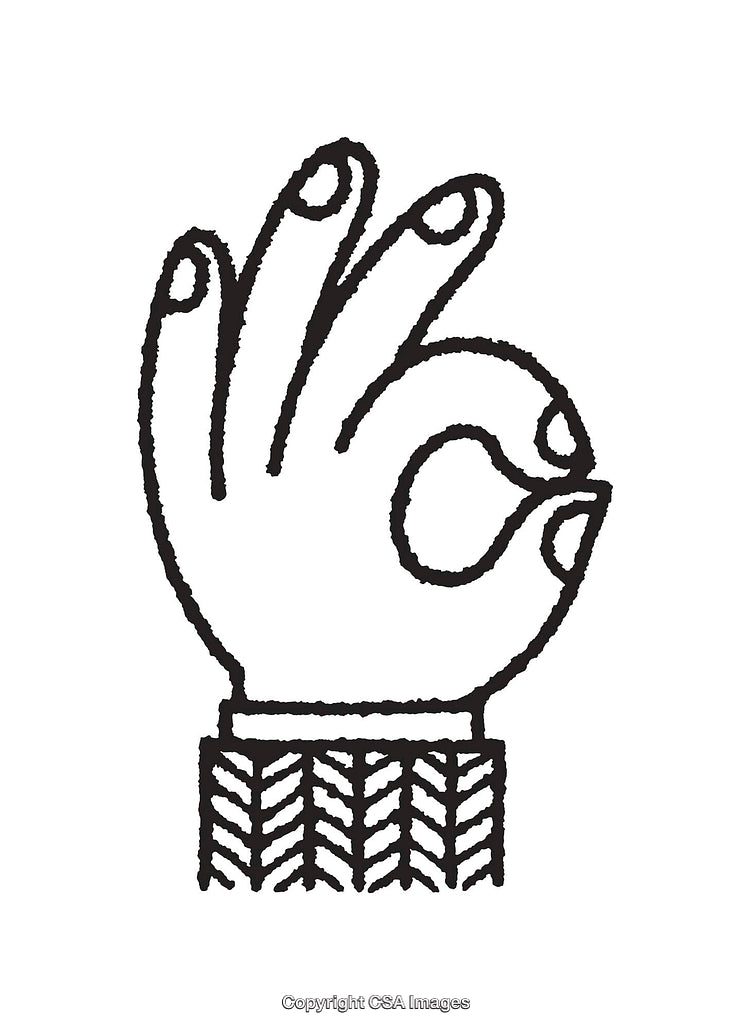 Black and White Line Art Illustration of an OK Hand Gesture