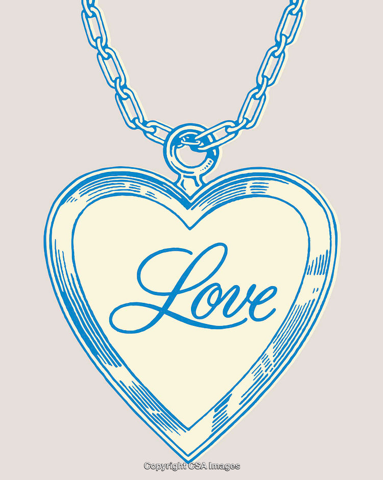 Heart-Shaped Pendant with Love Inscription in Color Line Art