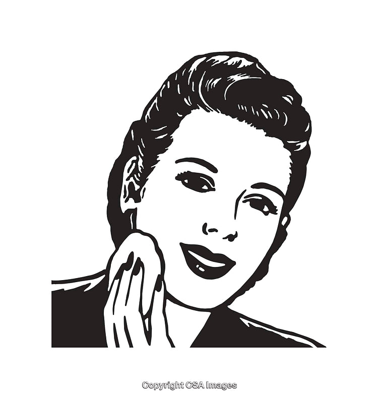 Black and White Retro Illustration of a Lady Using a Makeup Sponge
