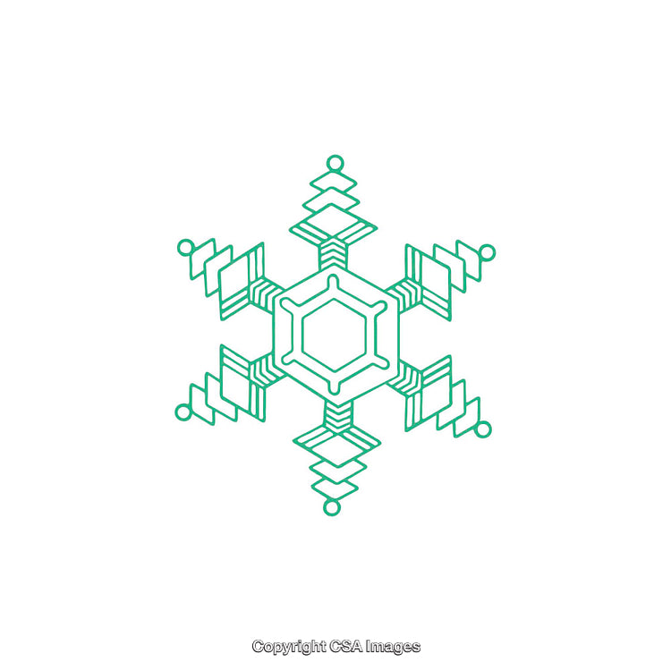 Decorative Green Line Art Snowflake Icon on White Background