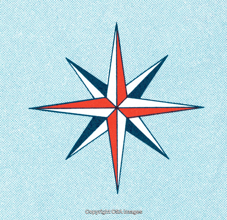 Colorful Nautical Compass Rose Star Design on Light Blue Background
