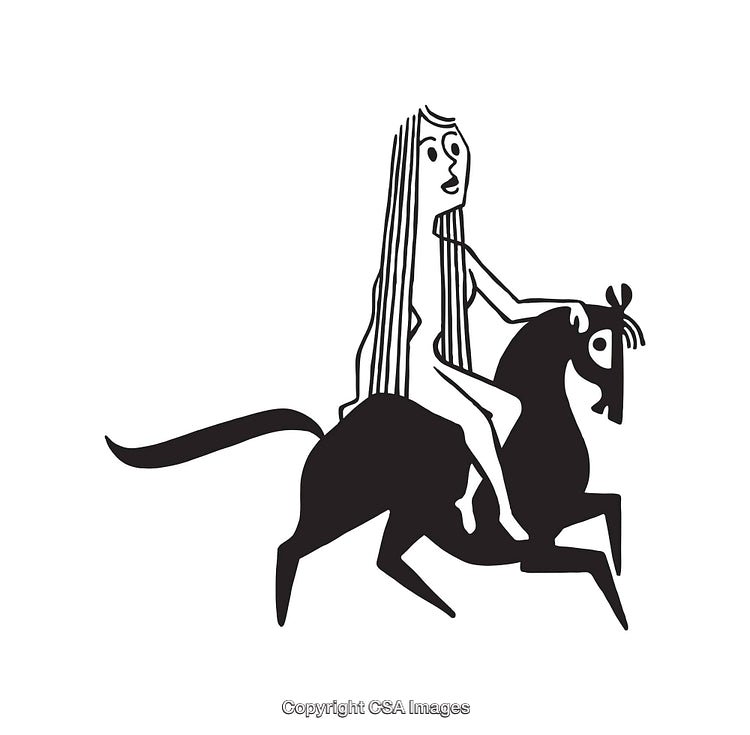 Line Art of Woman on Horseback Depicting Minimalist Style Illustration
