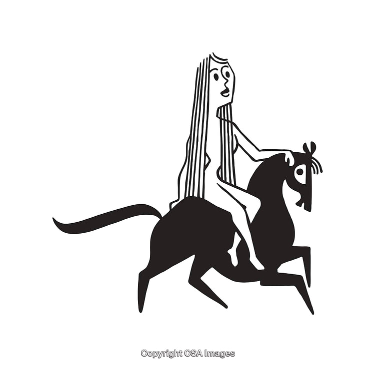 Line Art of Woman on Horseback Depicting Minimalist Style Illustration