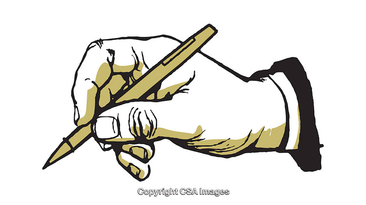Vintage-Styled Illustration of a Hand Holding a Pen for Writing Concepts