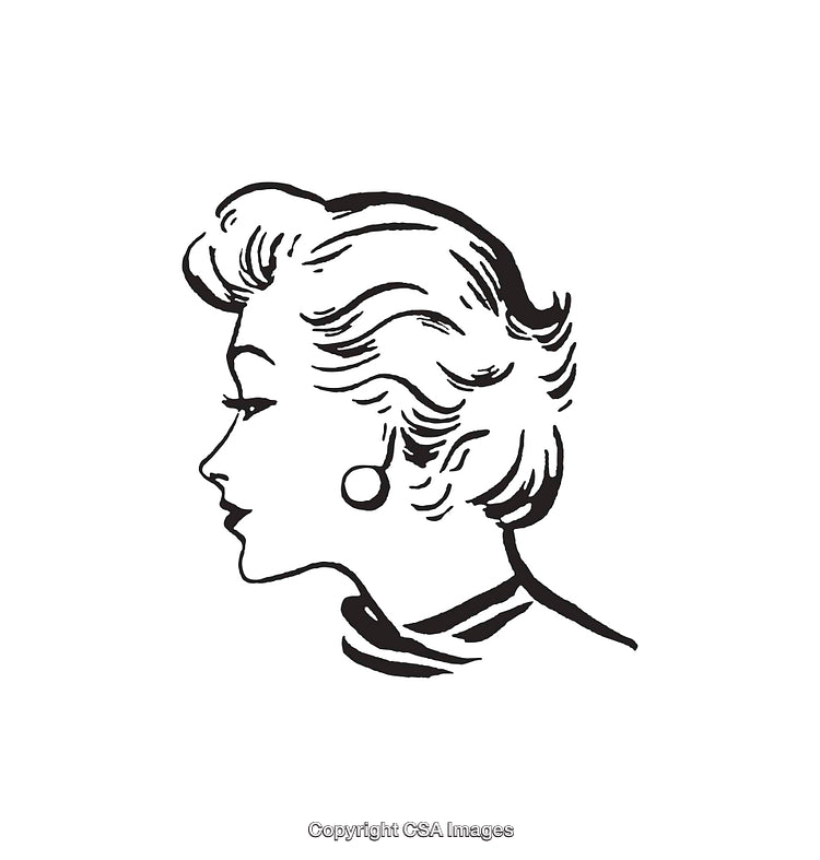 Elegant Black and White Profile Illustration of a Woman's Face in Vintage Style