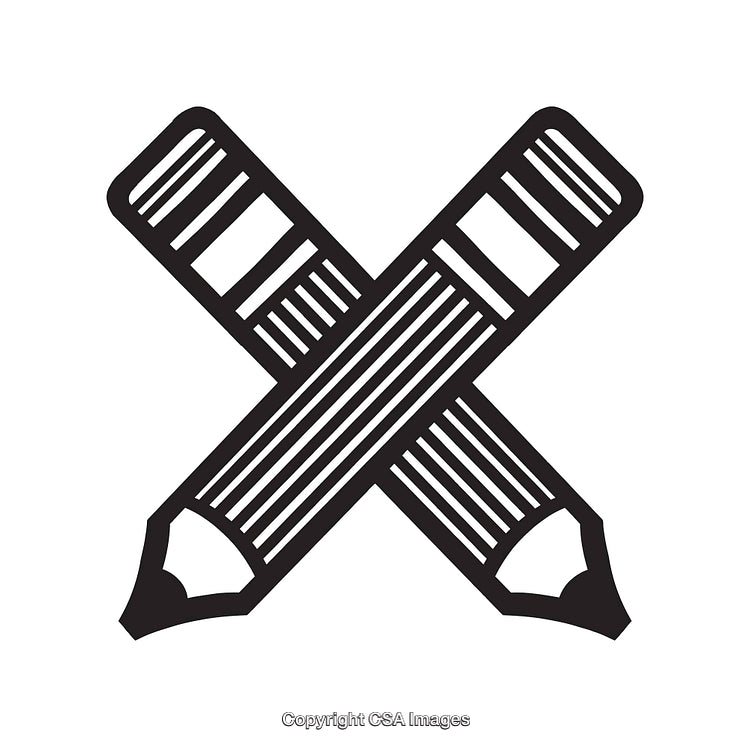 Crossed Pencils Black and White Line Art Illustration for Design Concepts