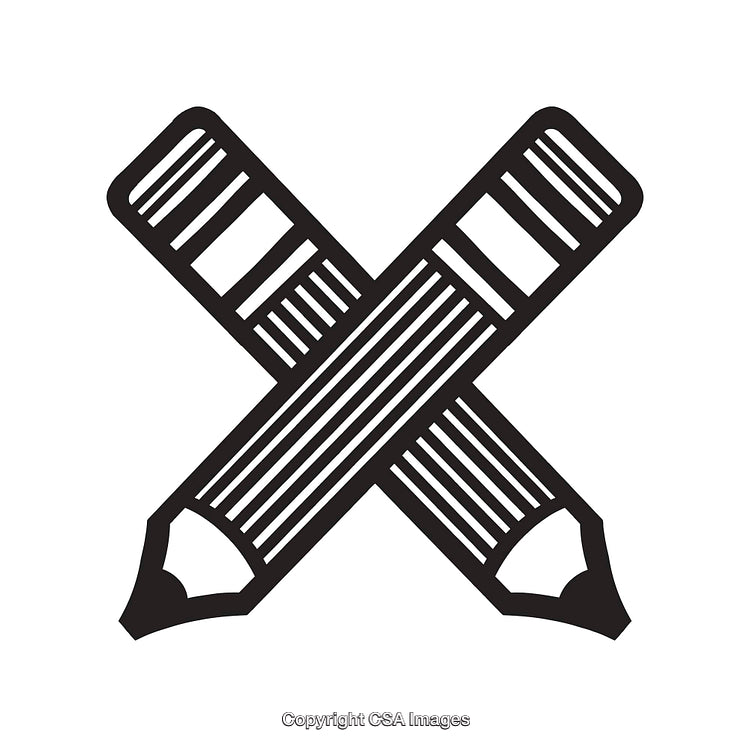 Crossed Pencils Black and White Line Art Illustration for Design Concepts