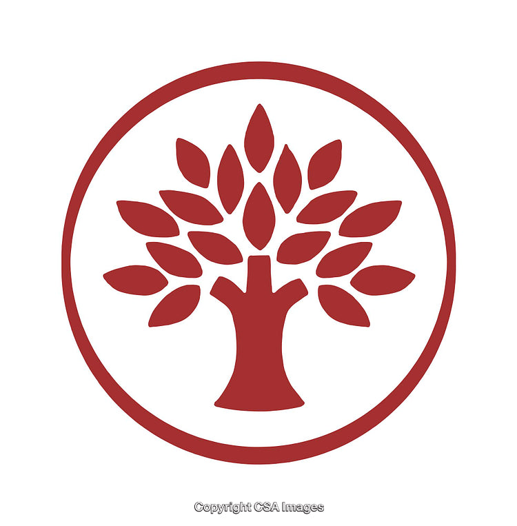 Red Tree Icon in Circular Frame on a White Background