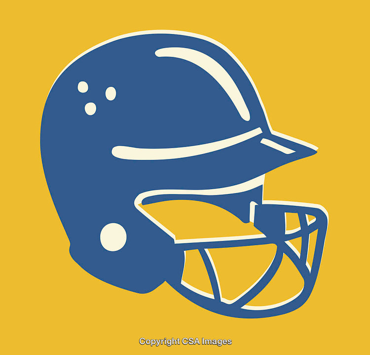 Colorful Line Art Illustration of a Sports Helmet in Blue and Yellow
