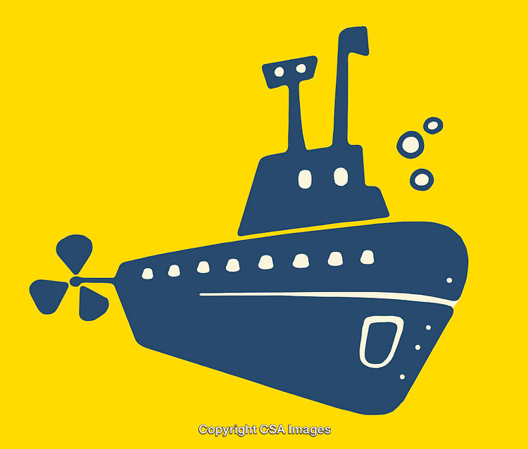 Stylized Illustration of a Submarine with Yellow Background