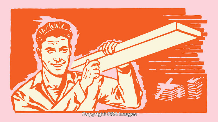 Colorful Line Art Illustration of a Worker Holding a Piece of Material