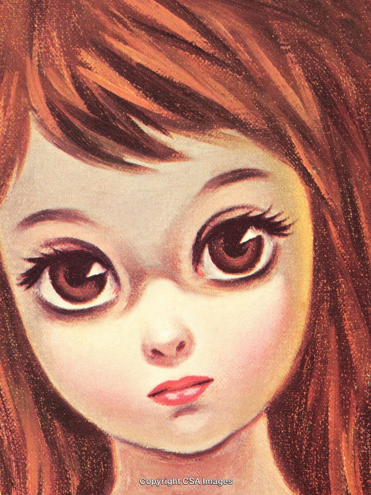 Expressive Illustration of a Girl with Large Eyes in Portrait Style