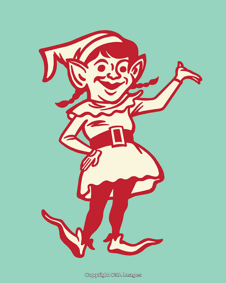 Cheerful Cartoon Elf Character in Festive Holiday Themed Illustration Design