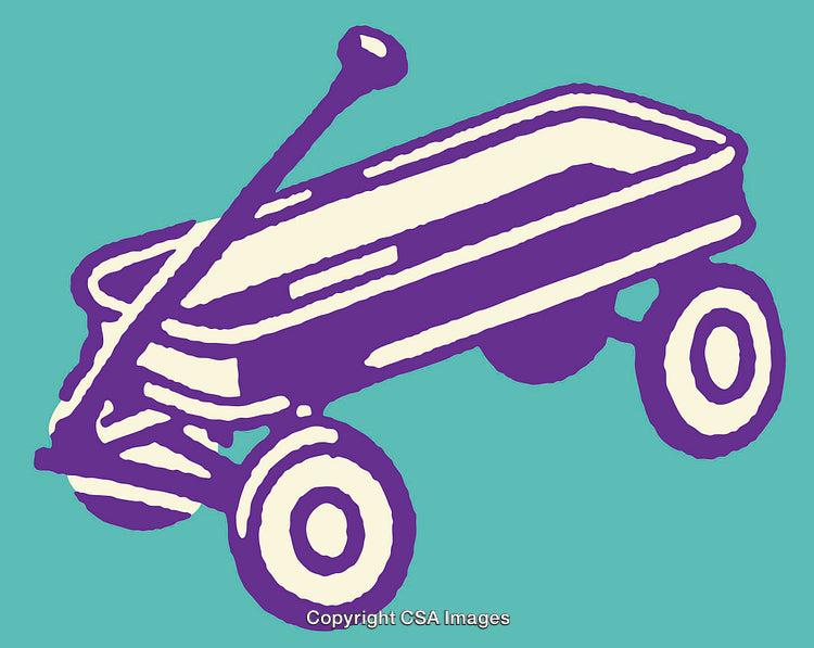 Vibrant Line Art Illustration of a Vintage Toy Wagon in Bold Colors