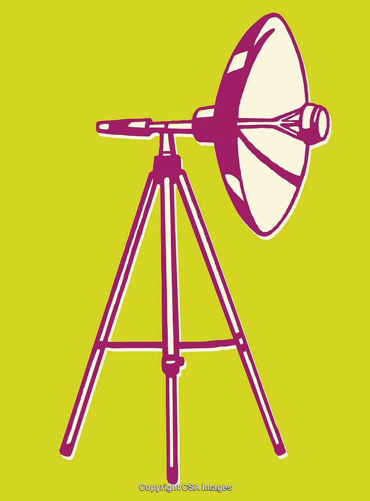 Retro Style Satellite Dish Illustration in Bold Colors on Vibrant Background