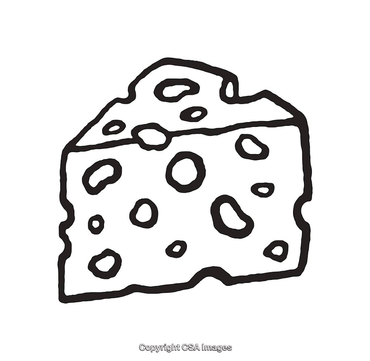 Black and White Sketch Illustrating a Wedge of Swiss Cheese