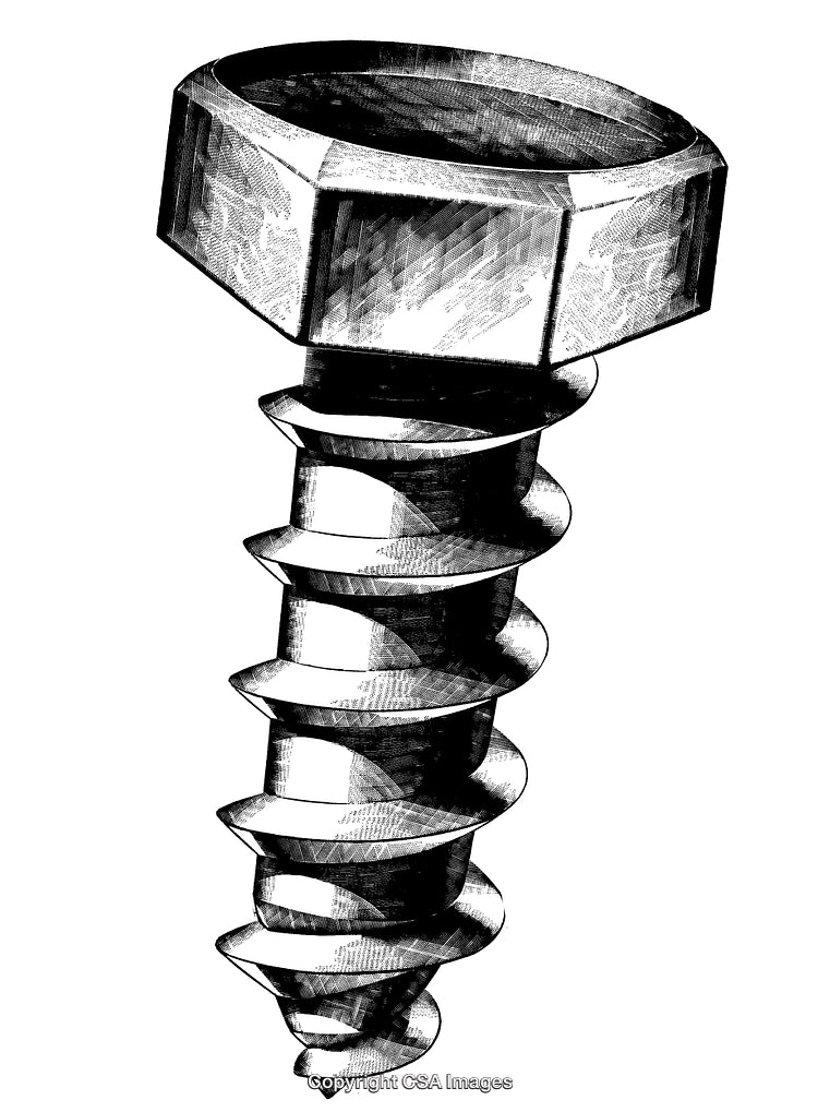 Intricately Engraved Screw Depiction in Black and White Artwork
