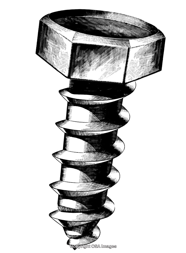Intricately Engraved Screw Depiction in Black and White Artwork