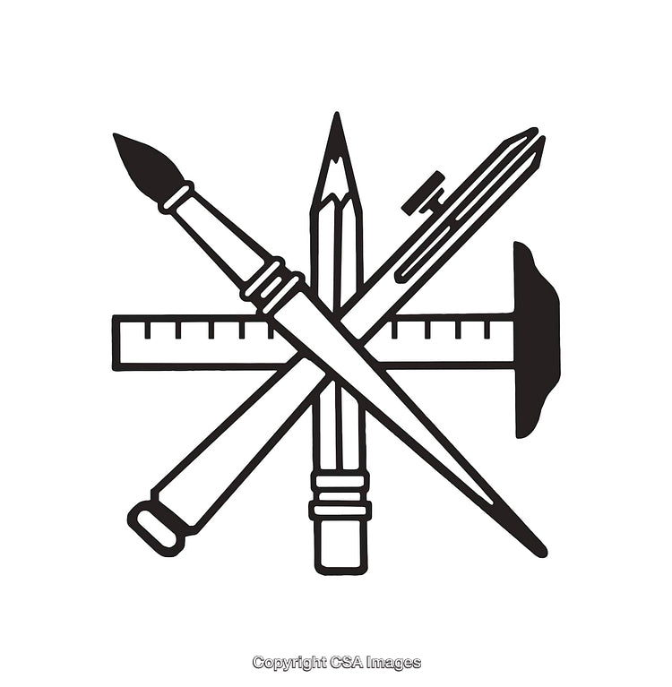 Black and White Line Art of Creative Tools Design Illustration