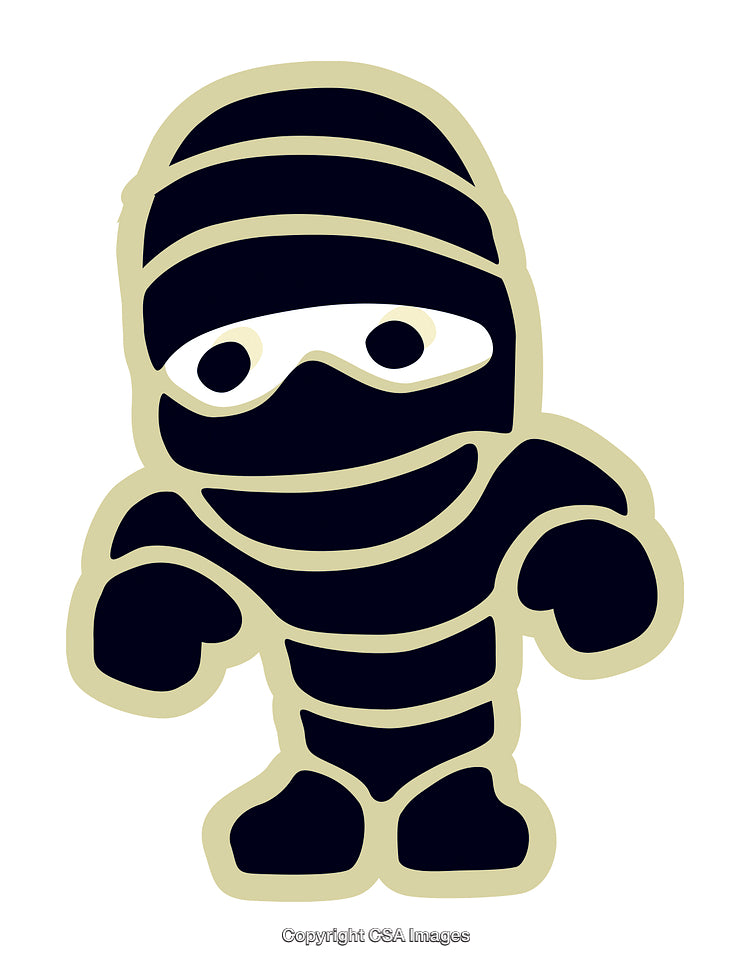 Cute Cartoon Mummy With Bandages in Black and Beige Design
