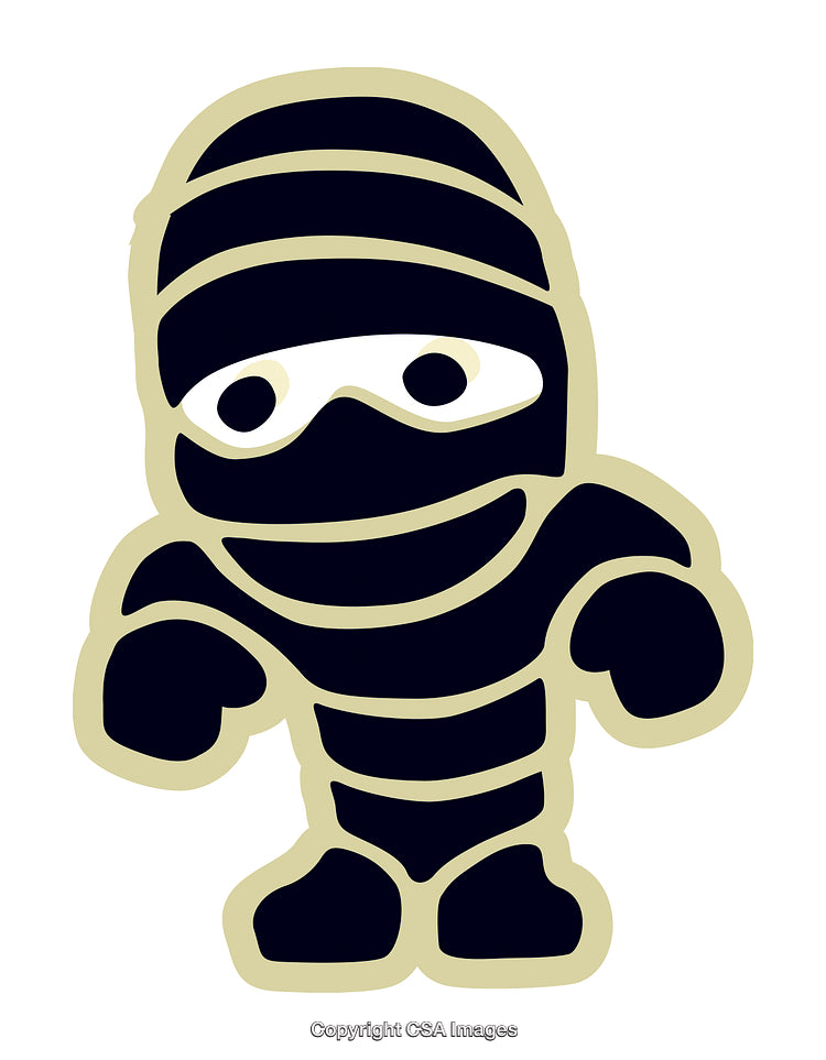 Cute Cartoon Mummy With Bandages in Black and Beige Design