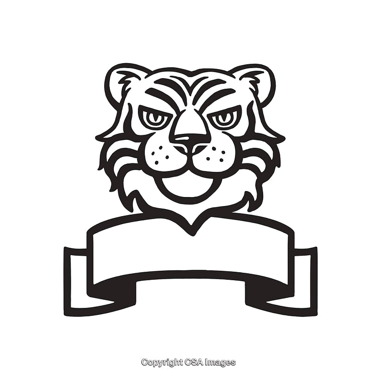 Black and White Line Art Tiger Emblem With Banner Space for Custom Text