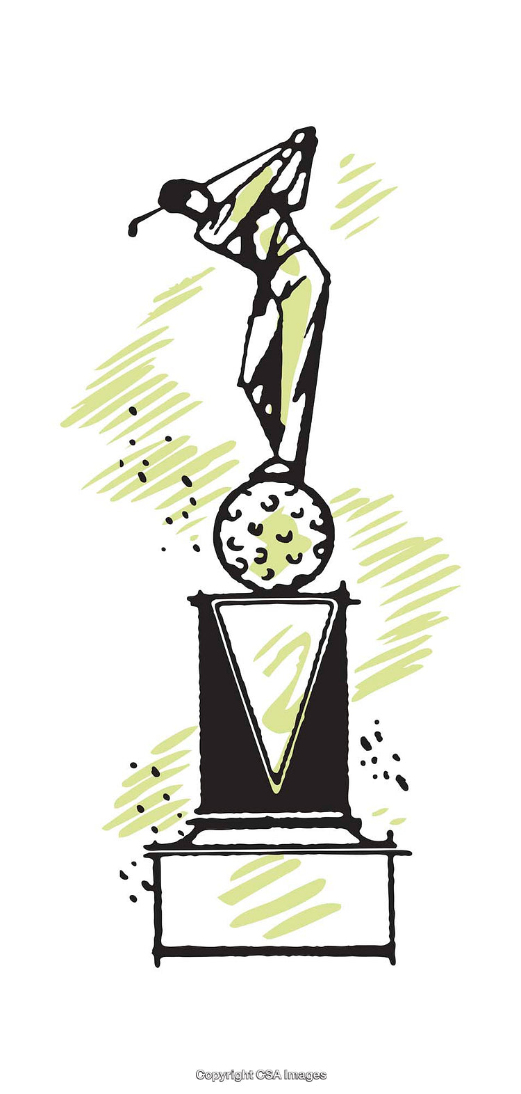 Artistic Illustration of Golf Trophy Featuring a Golfer and Ball Design