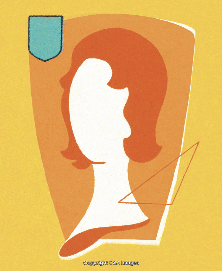 Abstract Woman Portrait With Orange Shades and Geometric Design on Yellow Background