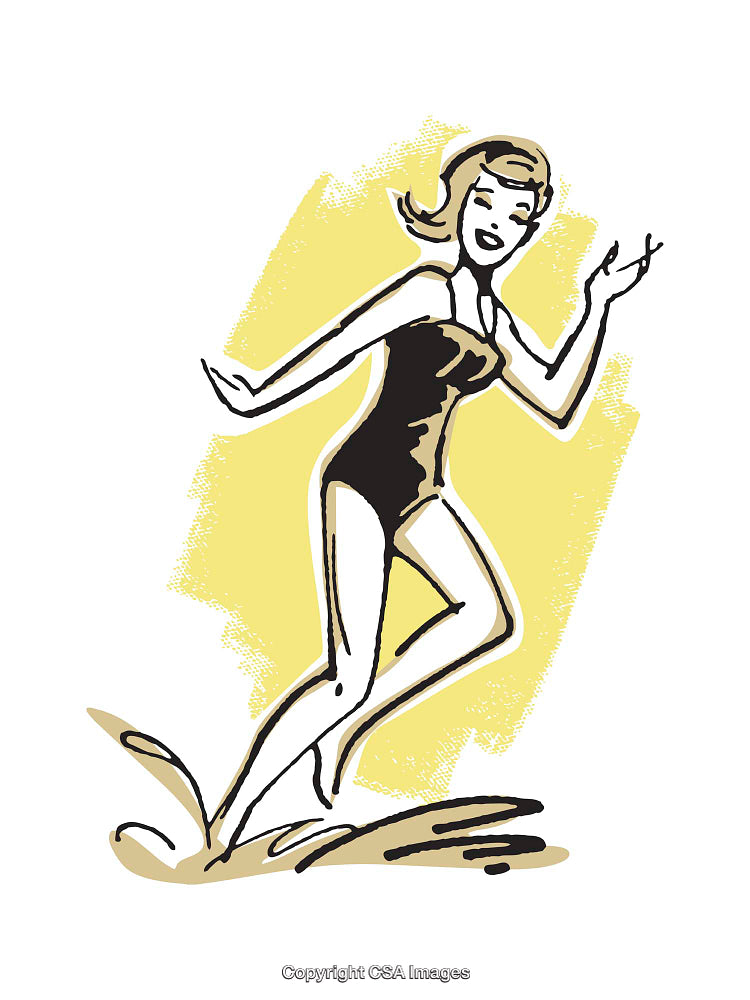 Colorful Illustration of a Woman Splashing Playfully in Water
