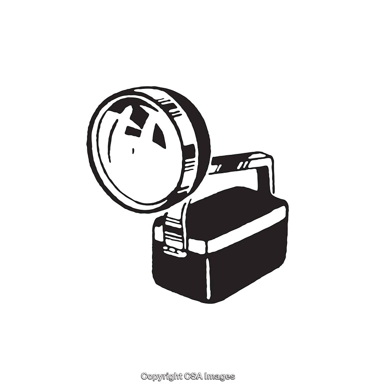 Black and White Line Art of a Handheld Flashlight Design