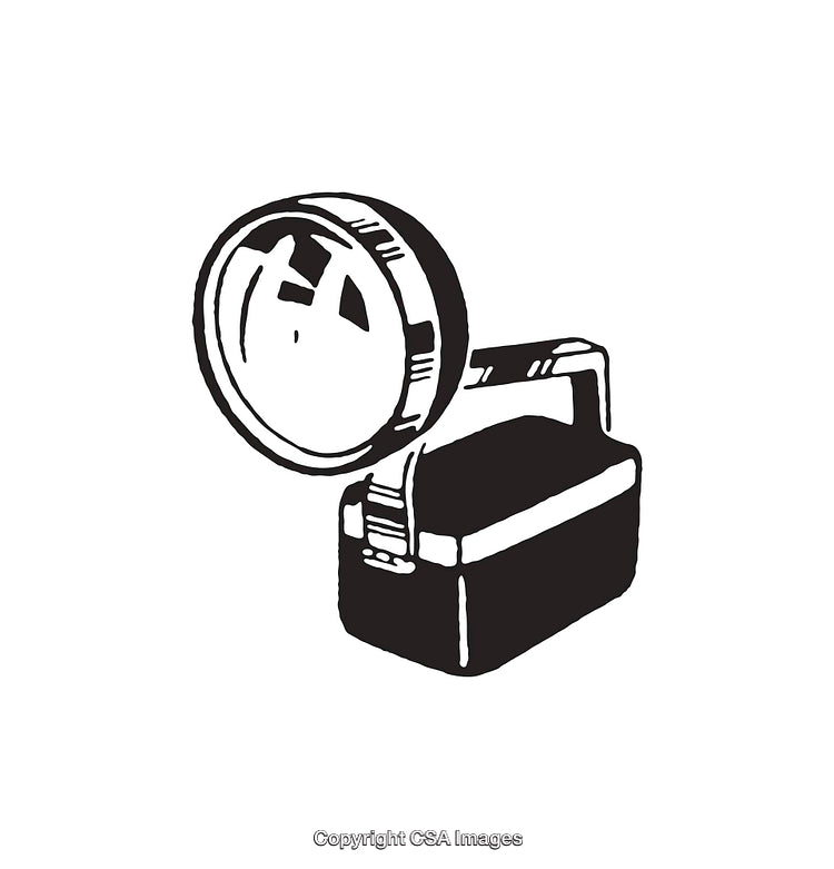 Black and White Line Art of a Handheld Flashlight Design