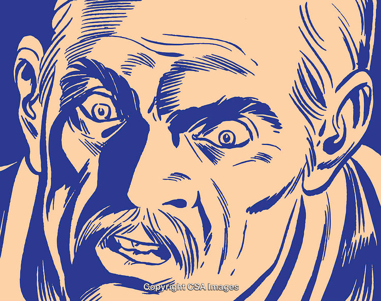 Illustration of Shocked Man with Intense Expression in Vintage Style Art