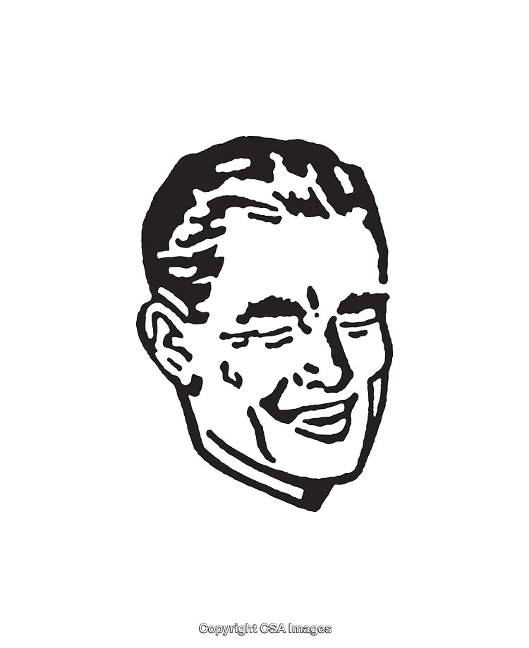 Retro Black and White Line Art of a Smiling Man Illustration