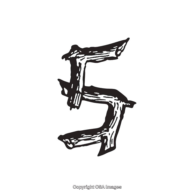 Rustic Hand-Drawn Number Five with Wood-Inspired Design Elements