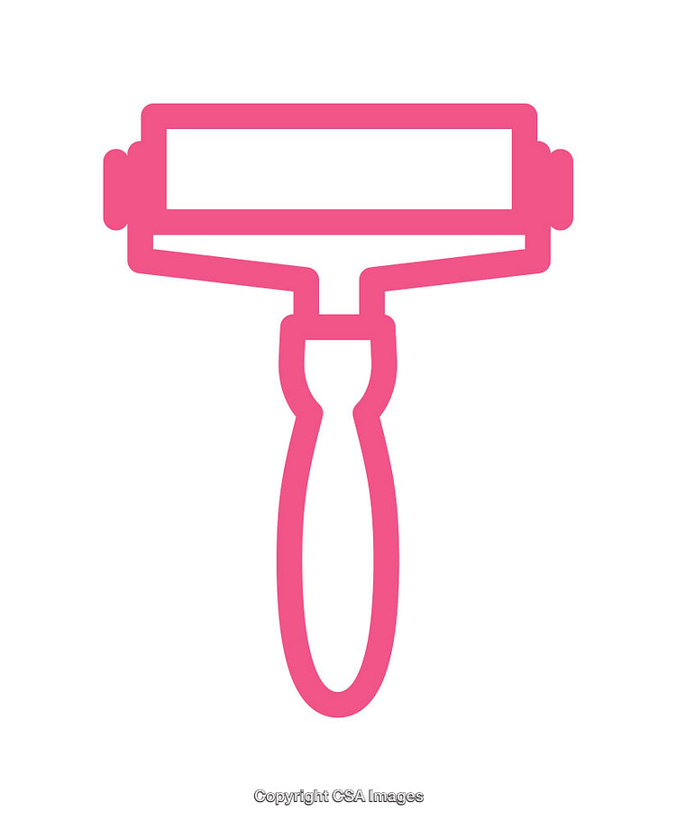 Pink Line Art Icon of a Paint Roller on a White Background