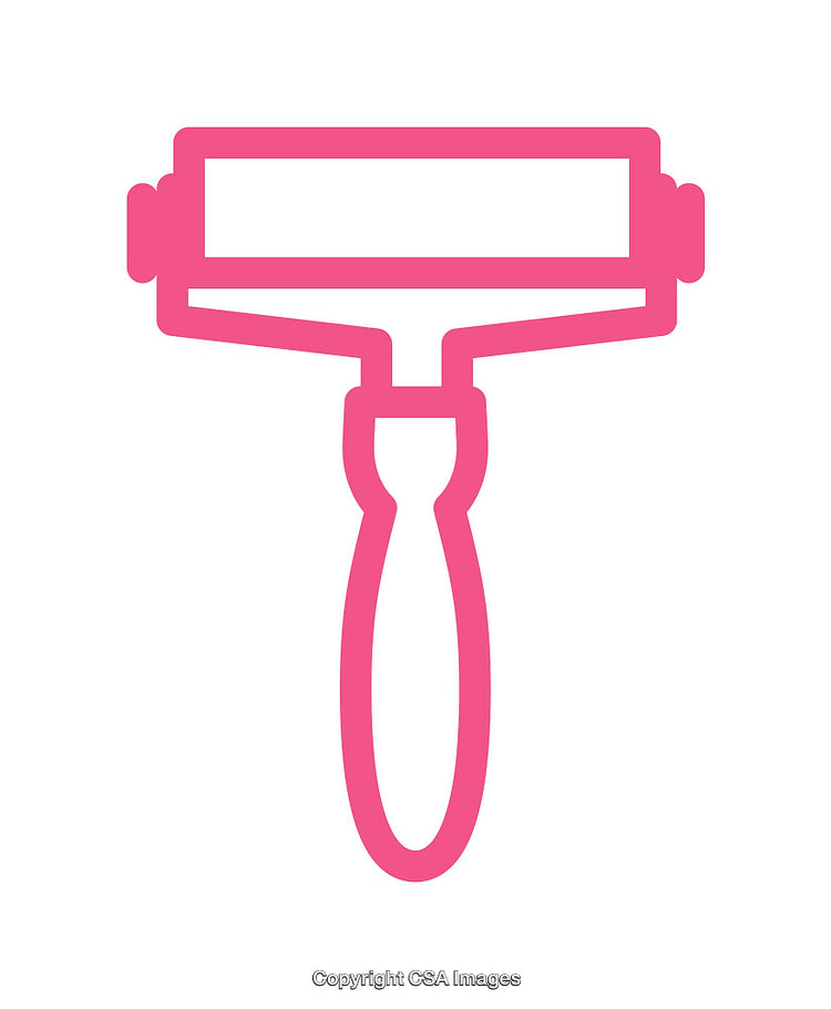 Pink Line Art Icon of a Paint Roller on a White Background