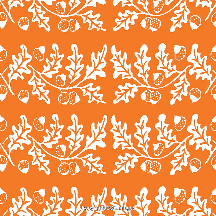 Autumn-Themed Acorn and Oak Leaf Pattern in Vibrant Orange and White