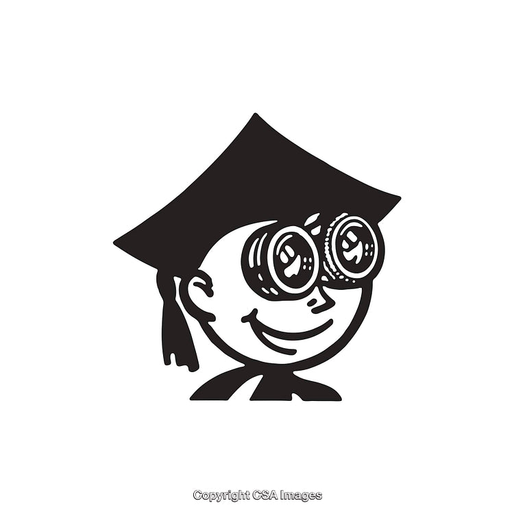 Cartoon Character in Graduation Hat with Binoculars Illustration