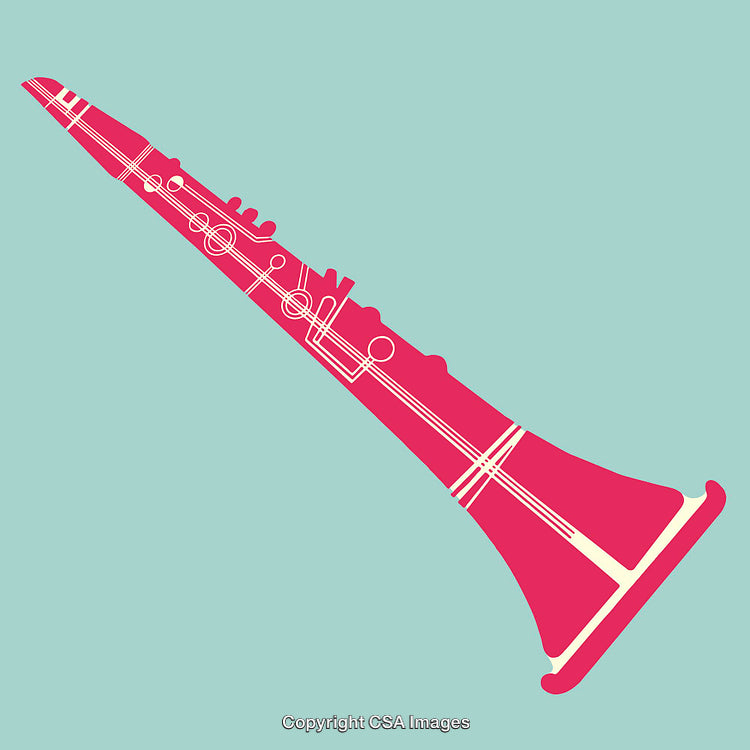 Colorful Line Art Illustration of a Clarinet on a Turquoise Background