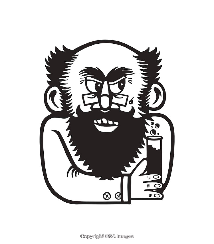 Black And White Line Art of a Scientist Holding a Test Tube