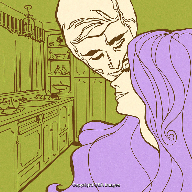 Romantic Illustrated Couple in a Vibrant Kitchen Illustration