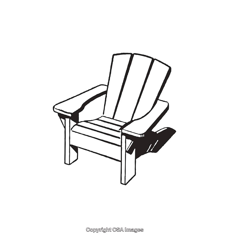 Black and White Line Illustration of a Wooden Adirondack Chair