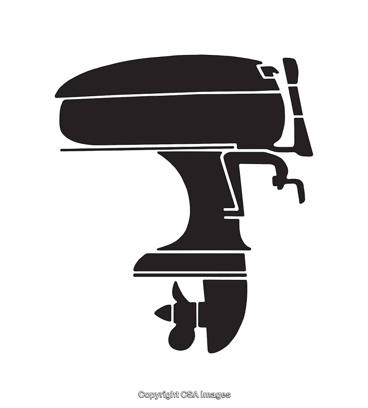 Silhouette Illustration of an Outboard Motor in Black and White Design