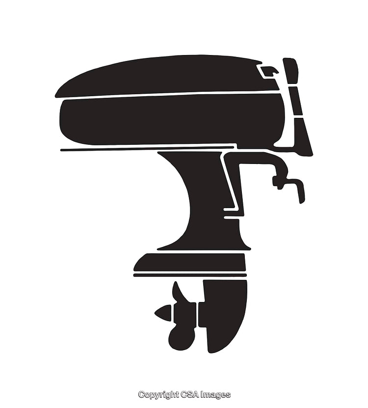 Silhouette Illustration of an Outboard Motor in Black and White Design