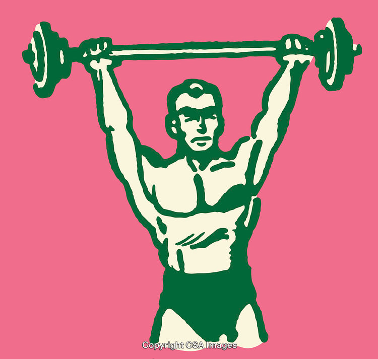 Retro Fitness Illustration of a Weightlifter Lifting a Barbell in Colorful Style